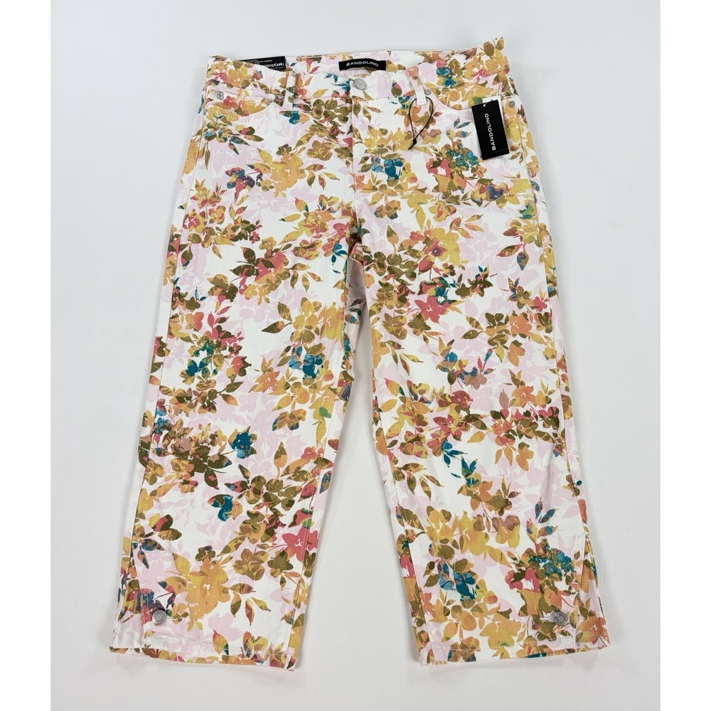 Bandolino Mandie Capri Pants Women's 12 White Floral Print Straight Crop New